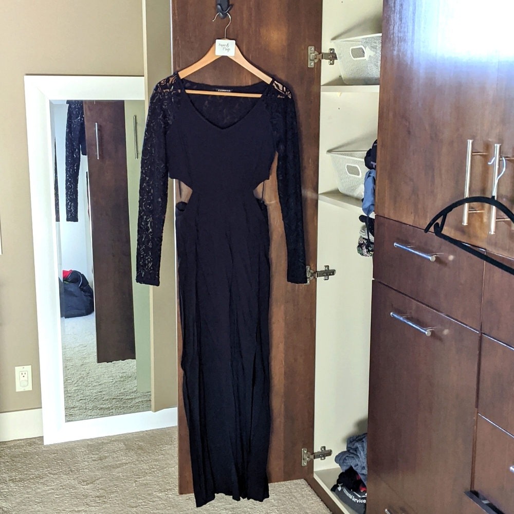 Express floor length black dress with cutouts